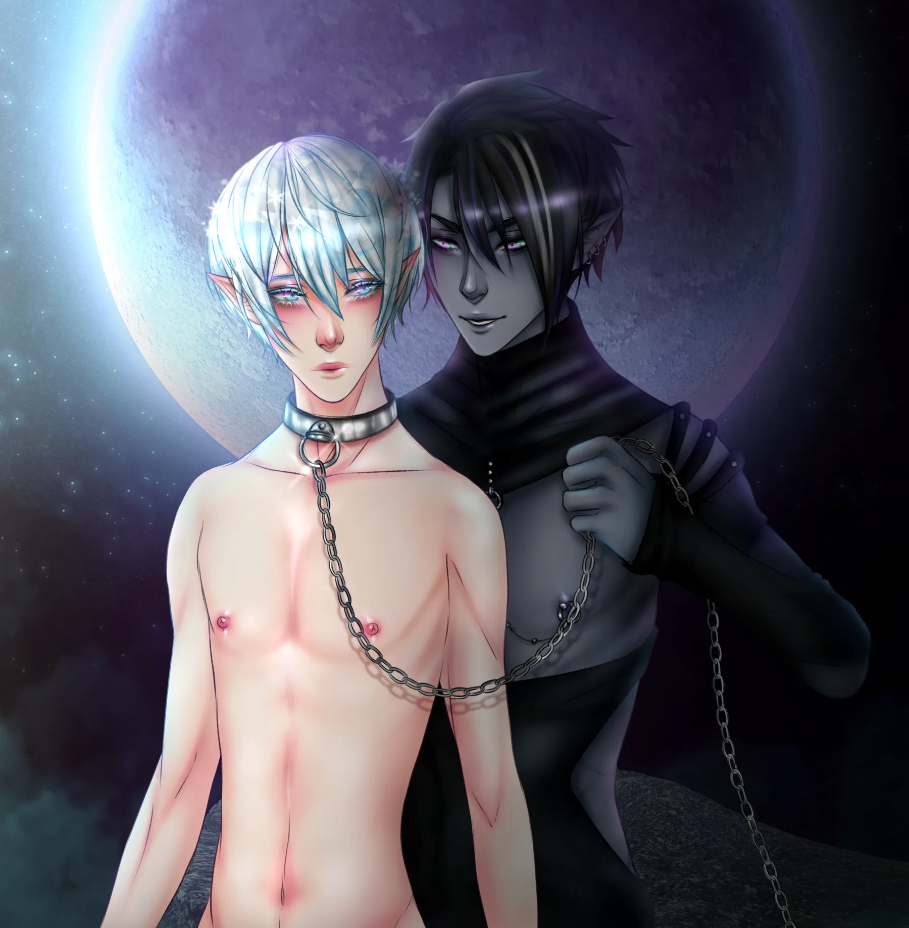 Diamond Mirage key art — Ellyn and Veros beneath the moon